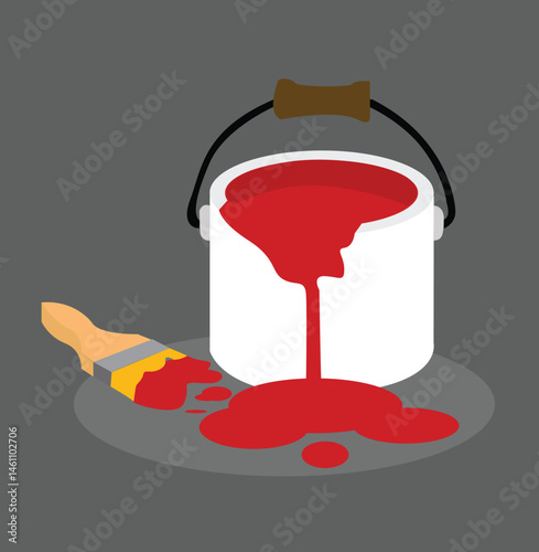 paint cans and paint brushes. Red paint can and brush. 
