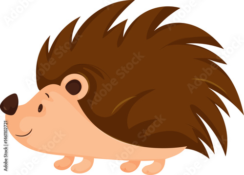 Adorable cartoon hedgehog with a round body, spiky brown fur, and a happy expression. Fun and playful animal illustration for kids.