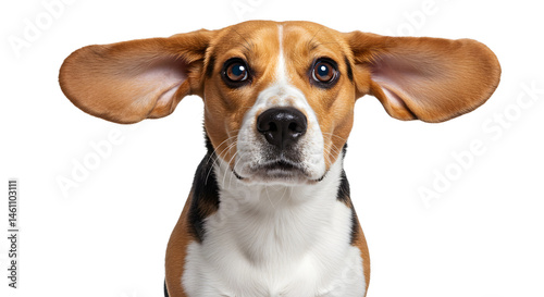 Captivating beagle portrait showcasing adorable, oversized ears against clean backdrop