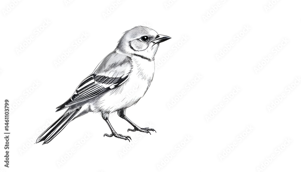 Fototapeta premium Black and white bird in watercolor style in black and white colors representing simplicity and nature with copy space