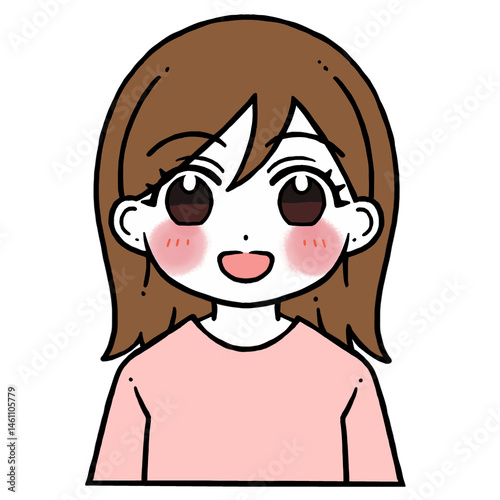 照れる笑った顔の女性のイラスト