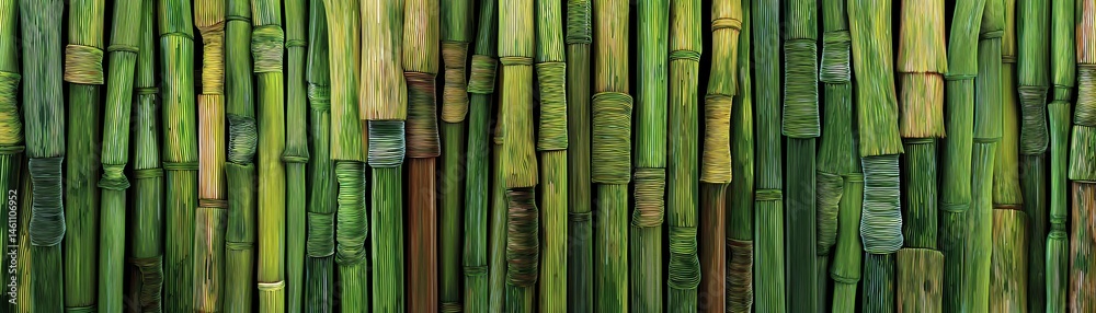 Green bamboo stems background, nature texture, isolated on white.