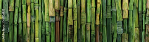 Obraz na płótnie Green bamboo stems background, nature texture, isolated on white. w salonie