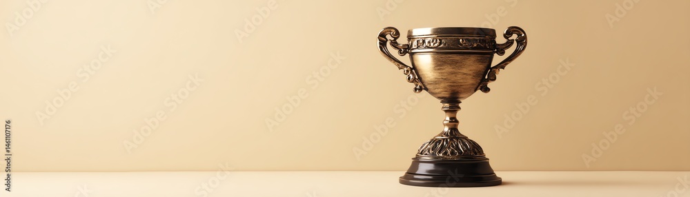 Gold trophy on a neutral background showcasing achievement and success.