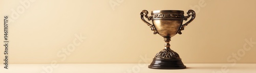 Obraz na płótnie Gold trophy on a neutral background showcasing achievement and success. w salonie