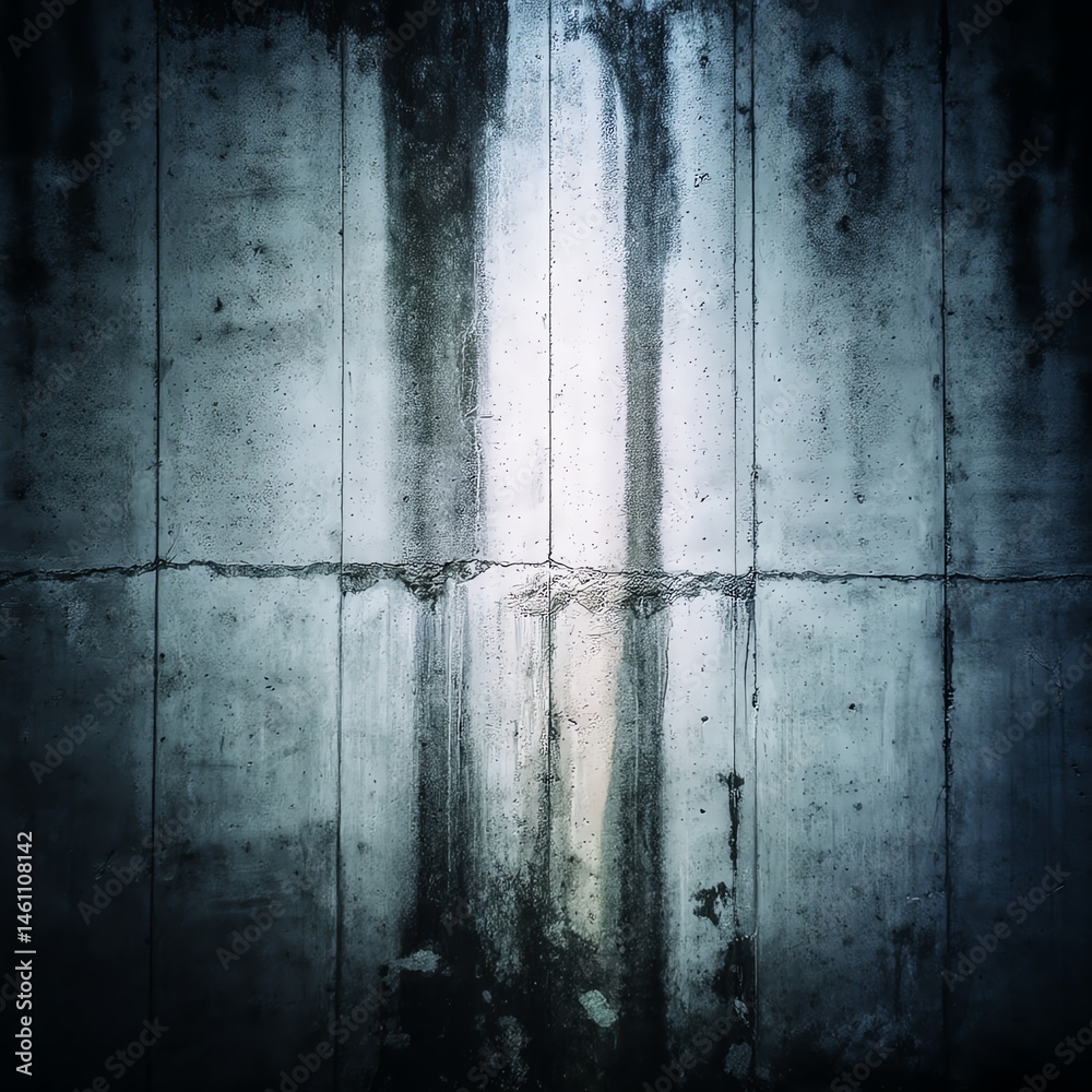 Concrete wall with texture and shadows, moody light effects, dark tones.