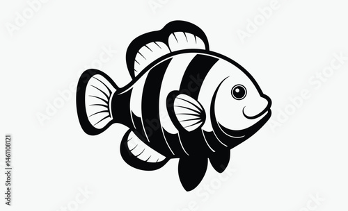 Clownfish silhouette, Clownfish silhouette vector illustration on a white background