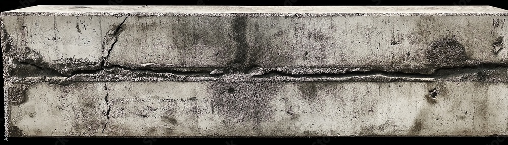 Concrete block with cracks, texture detail, isolated on a white background.