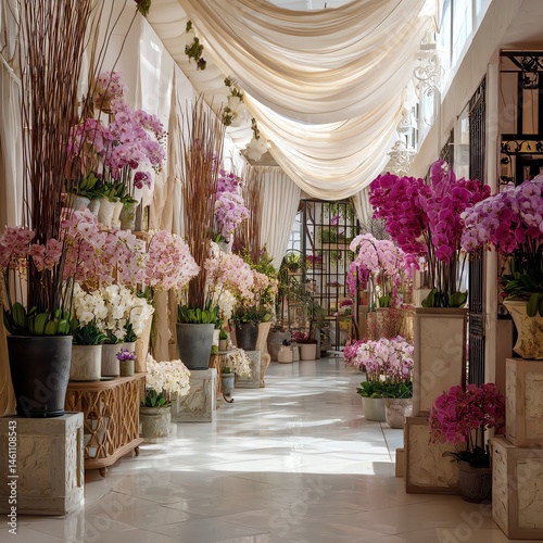 Obraz na płótnie Colorful orchids in elegant interior setting with decorative elements. w salonie