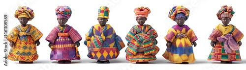 Obraz na płótnie Colorful traditional figurines representing diverse cultures, white isolate background. w salonie