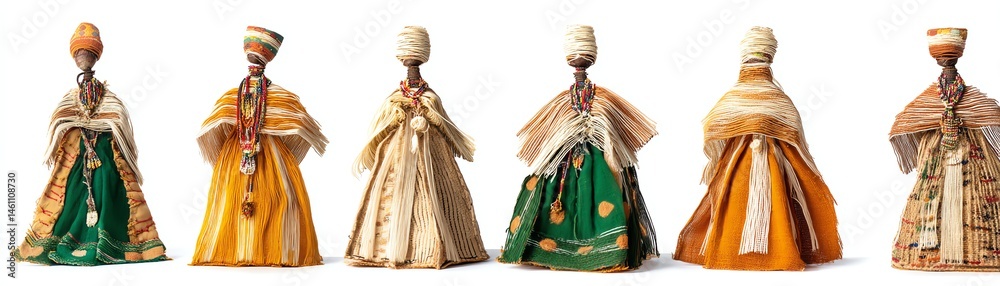 Colorful traditional dolls on white isolated background.
