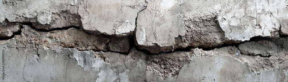 Cracked concrete wall texture, showing wear and age, white isolated background.