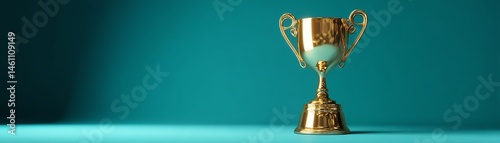 Obraz na płótnie Gold trophy on a teal background symbolizing achievement and success. w salonie