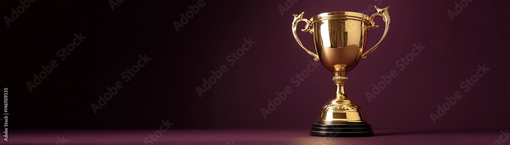Golden trophy on a table with a dark background, symbolizing achievement and victory.