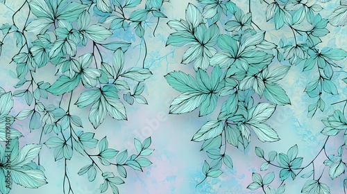Obraz na płótnie Delicate botanical leaves in soft pastel shades, creating an artistic background. w salonie