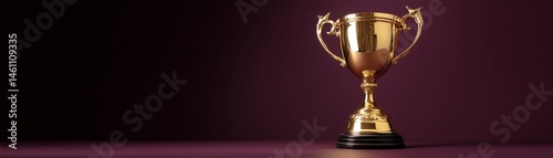Obraz na płótnie Golden trophy on a table with a dark background, symbolizing achievement and victory. w salonie