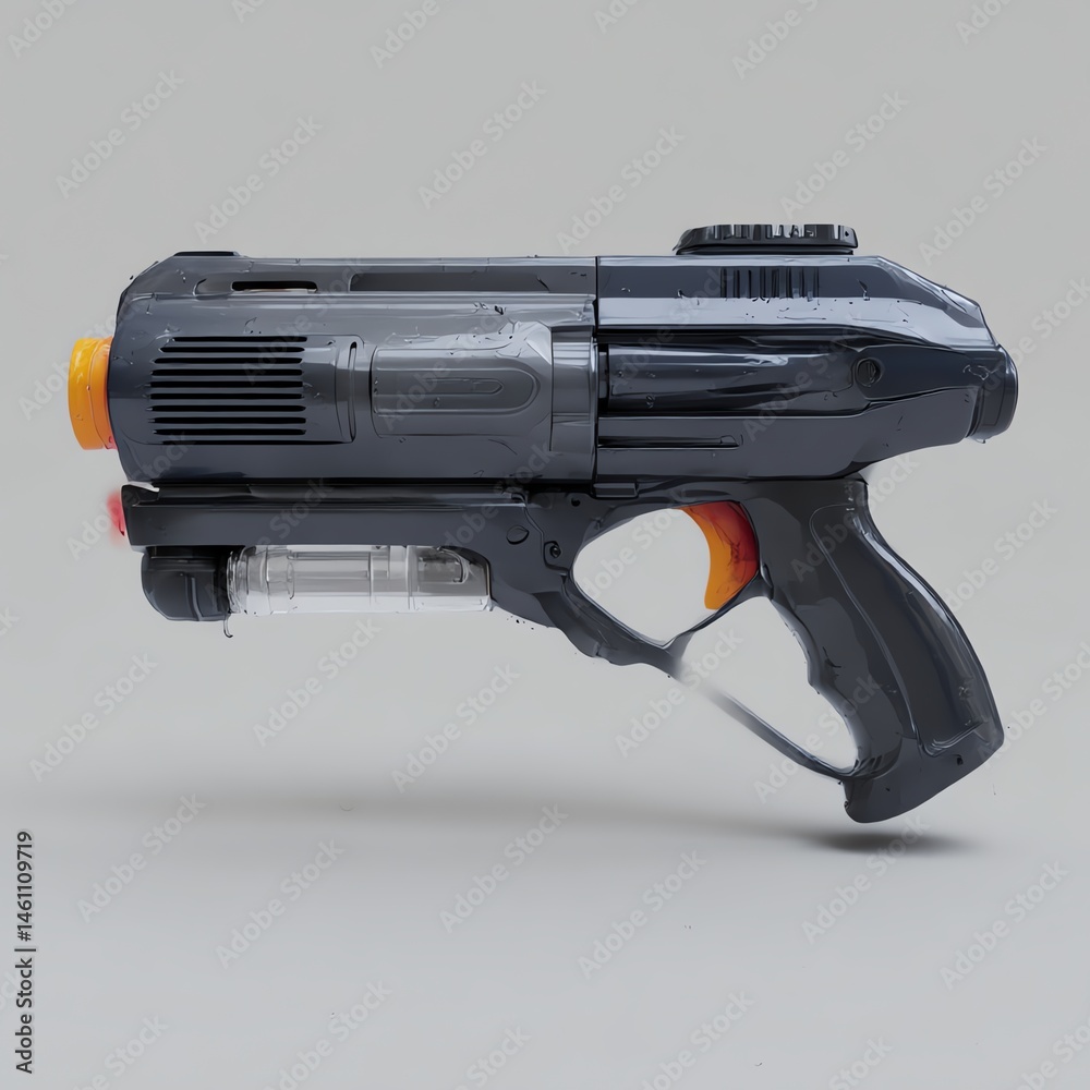Toy water gun on a gray background, ideal for summer fun.