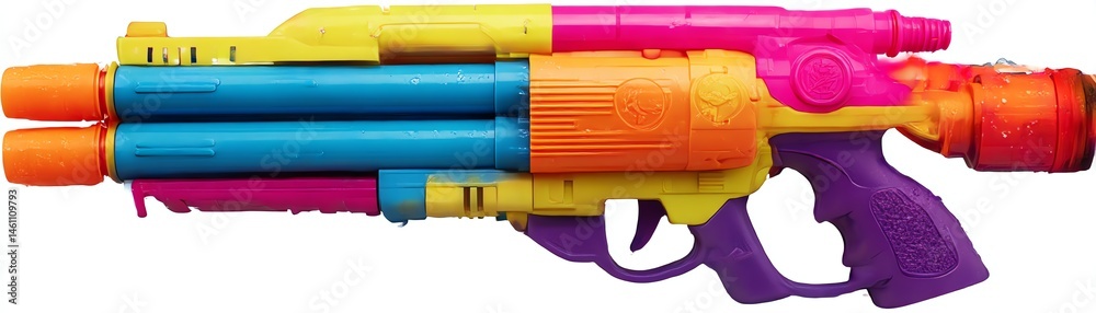 Colorful toy water gun on a white isolate background.