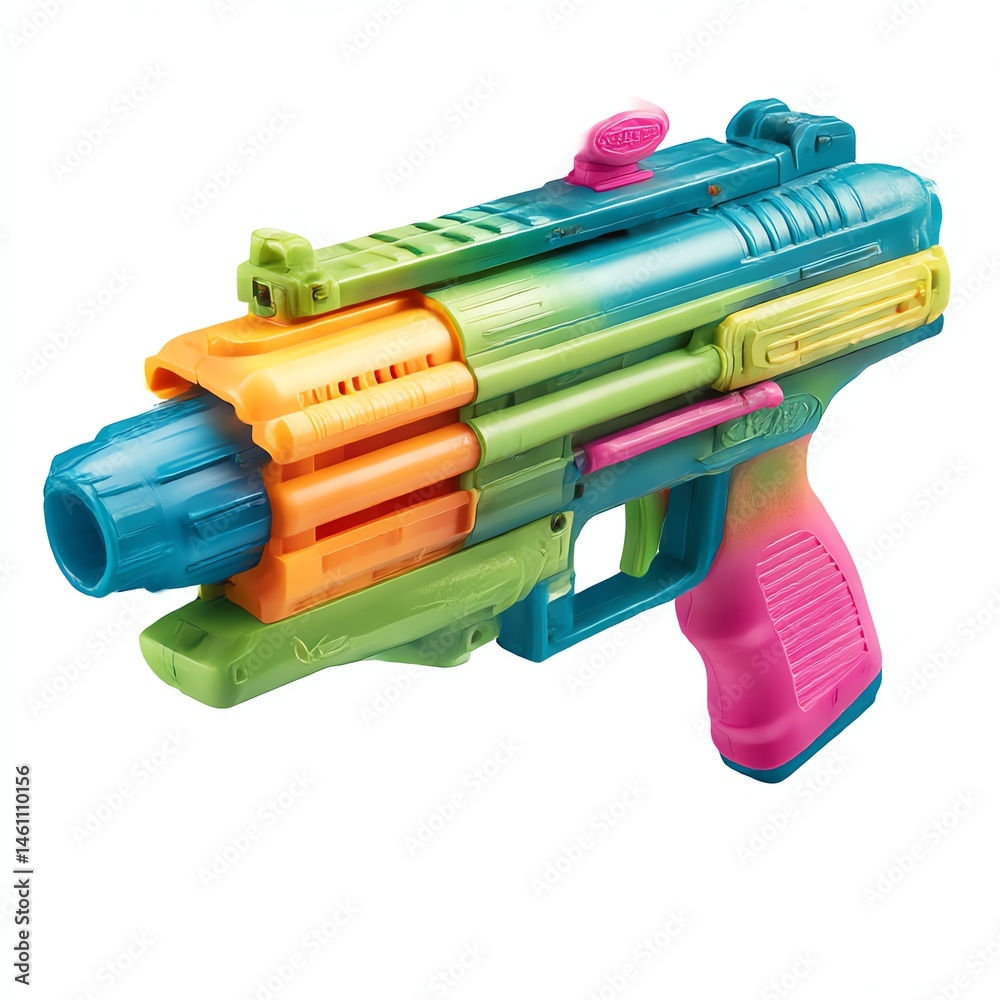 Colorful toy water blaster on a white isolate background.