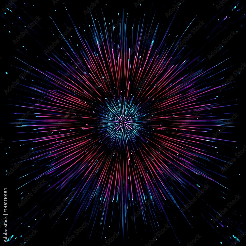 Colorful abstract burst with vibrant rays on a dark background.