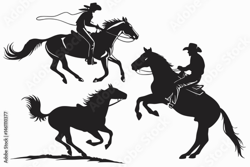 Majestic Cowboys Horses Wild West Silhouettes Equestrian Art Rodeo Action Ranch Life Western Spirit Galloping Freedom
