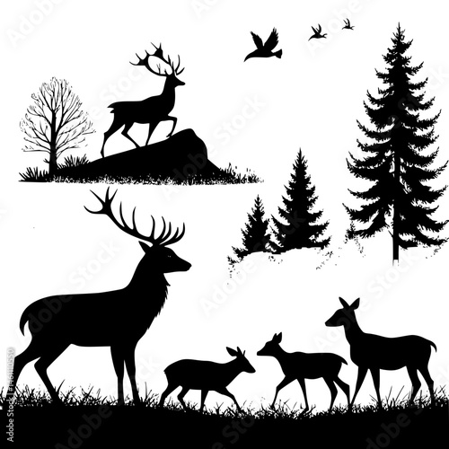 set of deer silhouettes
