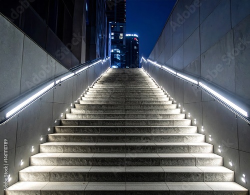 Modern City Staircase at Night with Glowing Lights