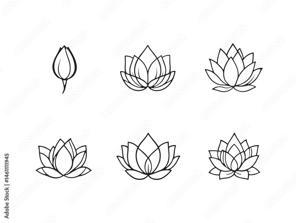Fototapeta premium Simple Lotus Linework Design for Minimalist Art Collection