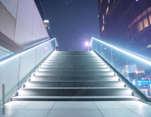 Modern City Staircase at Night with Glowing Lights