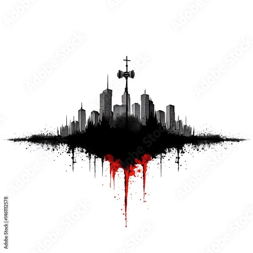 Dark cityscape bleeds red