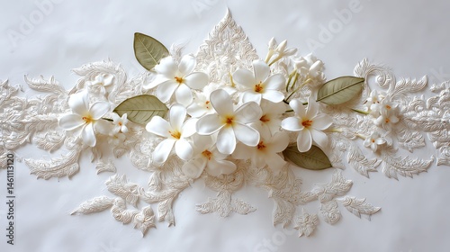 Obraz na płótnie Delicate white flowers with lace on a white background. w salonie