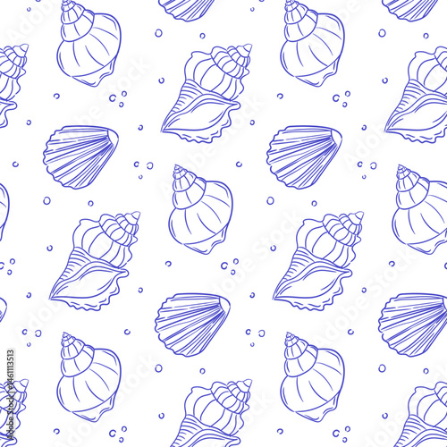 Decorative pattern featuring various shells on a white background ideal for marine-themed designs photo
