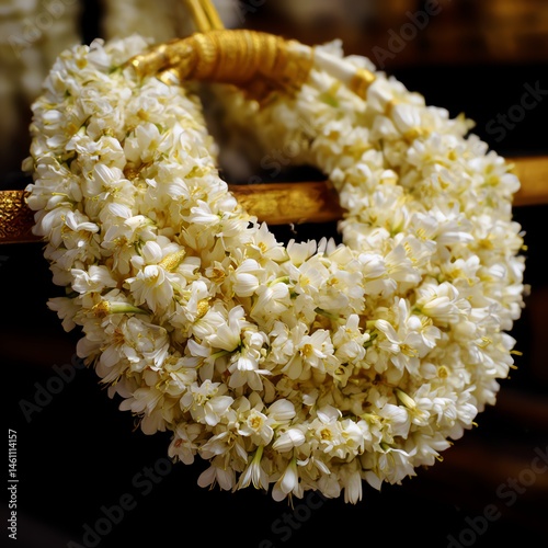 Obraz na płótnie Elegant white flower lei with a rich texture, on a rustic background. w salonie