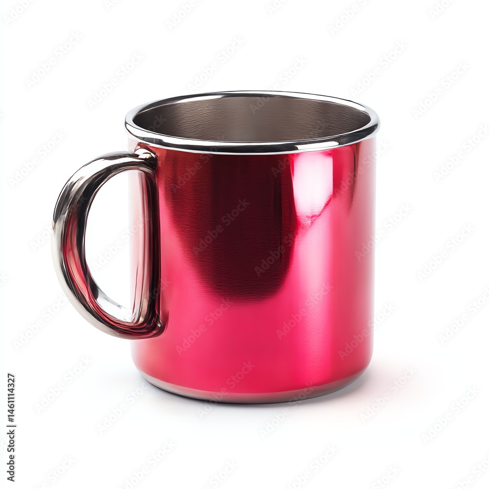 Shiny red mug on a white isolated background.