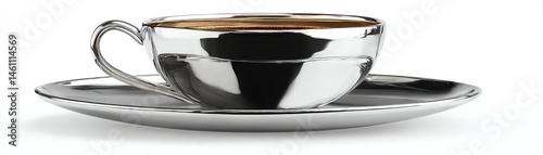 Obraz na płótnie Stylish silver coffee cup with saucer, white isolate background w salonie