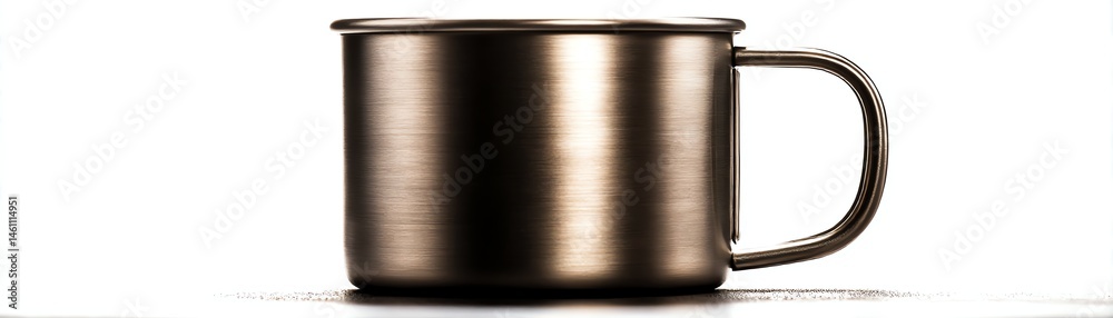 Metallic coffee cup on a white isolated background.