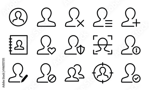 User icon pack, symbolizes identity access, user interaction, security, and personal data handling, ideal for UI design, apps, web platforms, and CRM