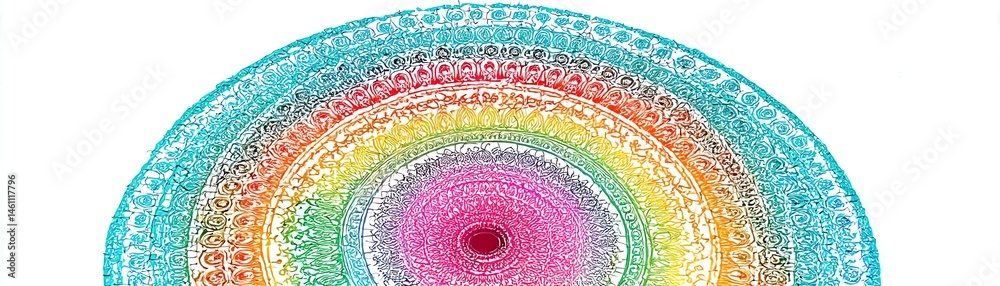Colorful geometric pattern with concentric circles, white isolate background.