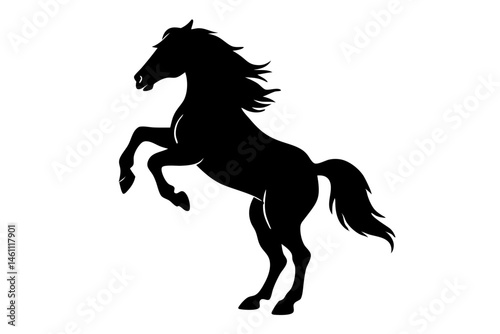Black silhouette of rearing horse on white background design element, horse, silhouette, rearing, equine, mammal, animal, farm, livestock, equestrian, mustang, wild, western, freedom, strong, power