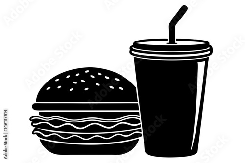 Drink cup straw half silhouette design on a white background, drink, cup, straw, silhouette, beverage, refreshment, half, design, vector, isolated, object, black, white, graphic, art, illustration