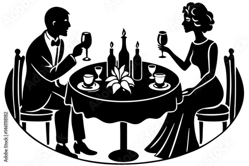 Silhouette of couple at round table celebrating anniversary candlelight dinner, silhouette, couple, round table, anniversary, candle, candlelight, dinner, love, romance, celebration, restaurant