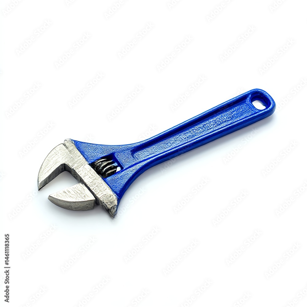Adjustable wrench, white isolated background.