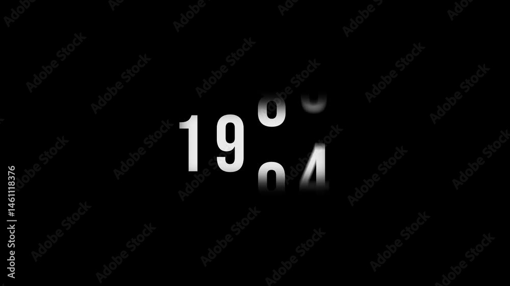 Dynamic scrolling progression timeline animation of 1950 to 1990 years on a 4k black background. Order number from the vertical past into the future era evolution t