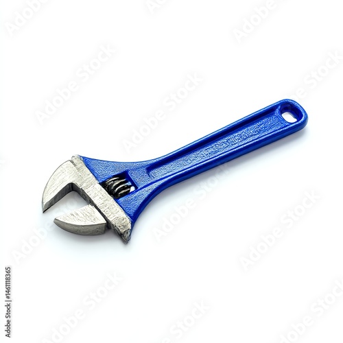 Adjustable wrench, white isolated background.