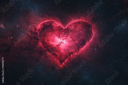 A bright, pink Heart Nebula shines among the stars in deep, dark space. Ideal for Valentine's Day, romantic themes, or cosmic beauty concepts.