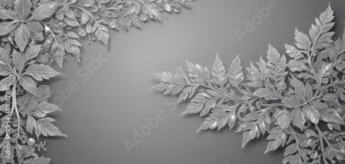 Sparkling silver background, lavish silver lace border, intricate leaf design , lace, silver leaf