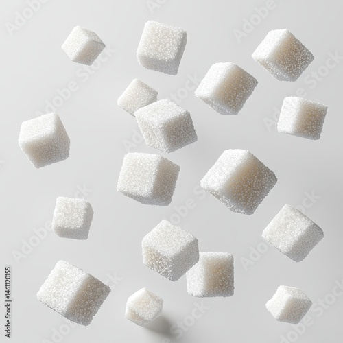 Floating White Sugar Cubes on a Light Grey Background