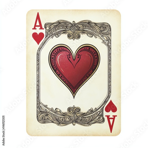 Obraz na płótnie Vintage ace of hearts playing card on a white isolated background. w salonie