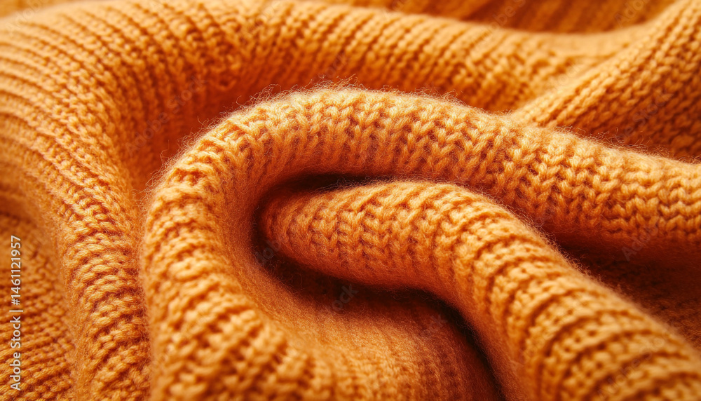 Fototapeta premium Texture of orange knitted fabric as background