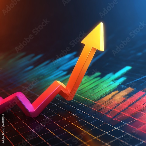 Obraz na płótnie Colorful financial graph showing upward trend on dark background. w salonie